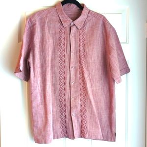 2/$20 - Men's Short-Sleeved Button Down Shirt with Geometric Embroidery